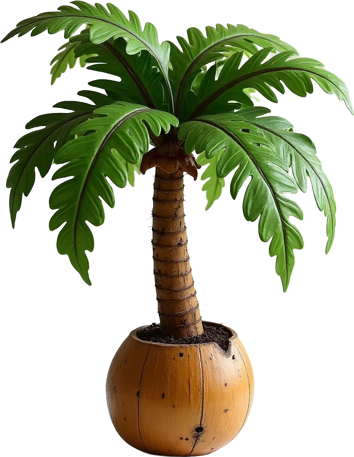 Coconut Palm Tree in a Coconut Shell Pot